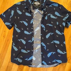 Five Four Navy Whale and Anchor Print Casual Shirt